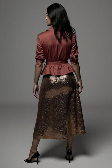 2-Piece Red Notched Lapel Work Dress with Sequins